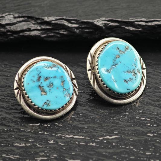 Vintage Native American Sleeping Beauty Turquoise Sterling Silver Stud Earrings ER3173