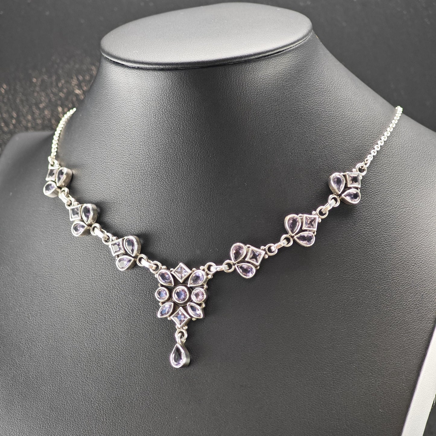 Sterling Silver Purple Amethyst Floral Necklace