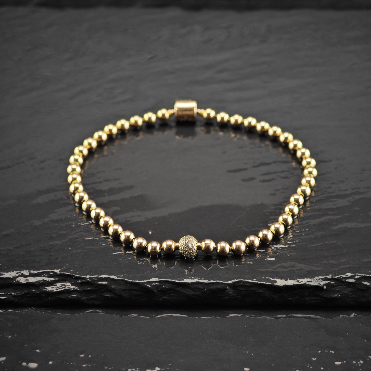 Vintage Pandora Pave Metal Gold-Toned Beaded Bracelet Sz 7 3/4" BR3180
