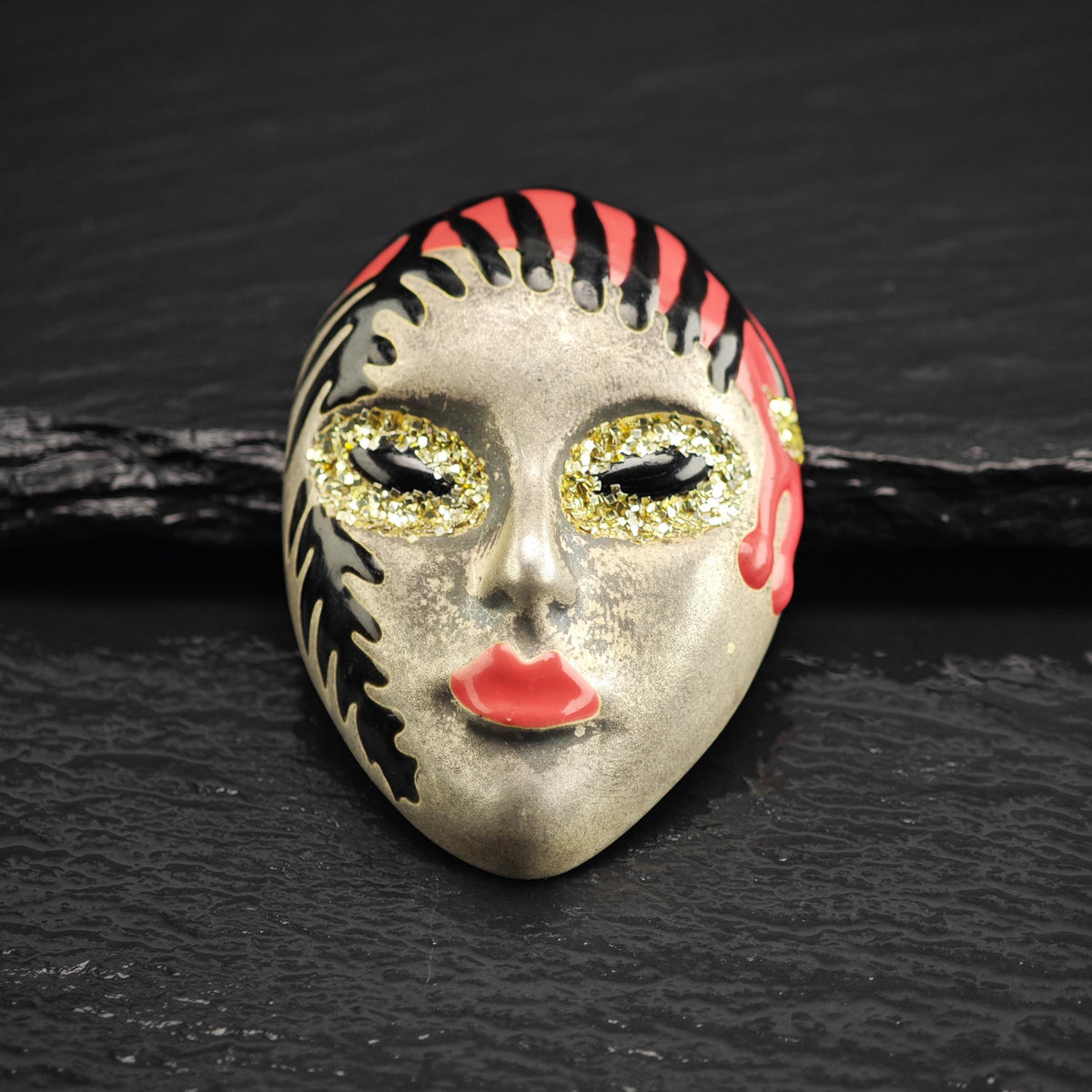 Venetian Enamel Glitter Mask Sterling Silver Pendant P3099