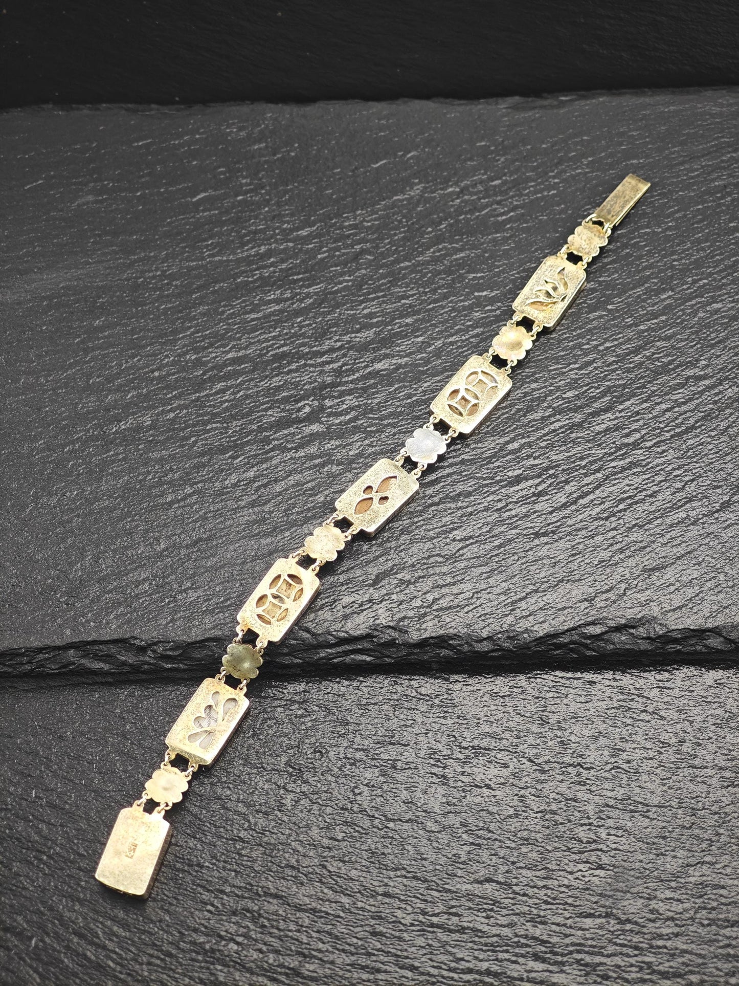 Chinese Export Brown Porcelain, Gold Gilded Bracelet Sterling Silver