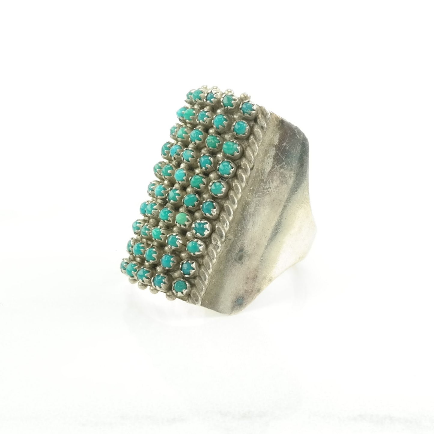 Zuni Silver Ring Turquoise 5 Row Sterling Blue Size 8 1/2