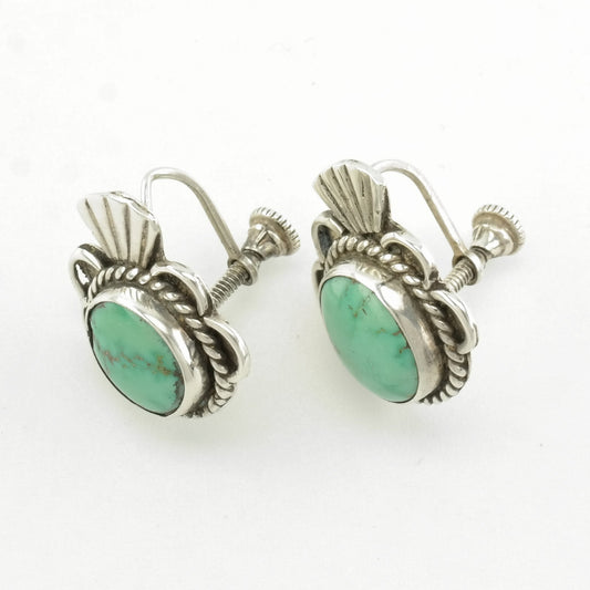 Native American Sterling Silver Turquoise Scallop Earrings Screw back