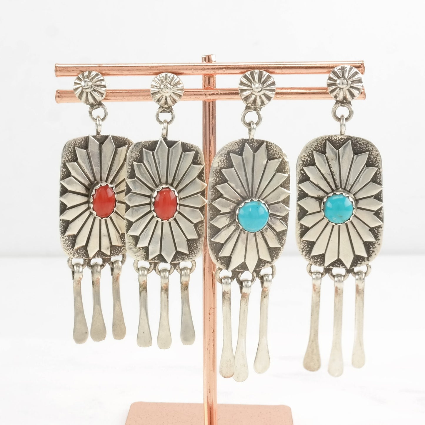 Choice of Navajo Coral, Turquoise Sterling Silver Earrings Stud, Dangle