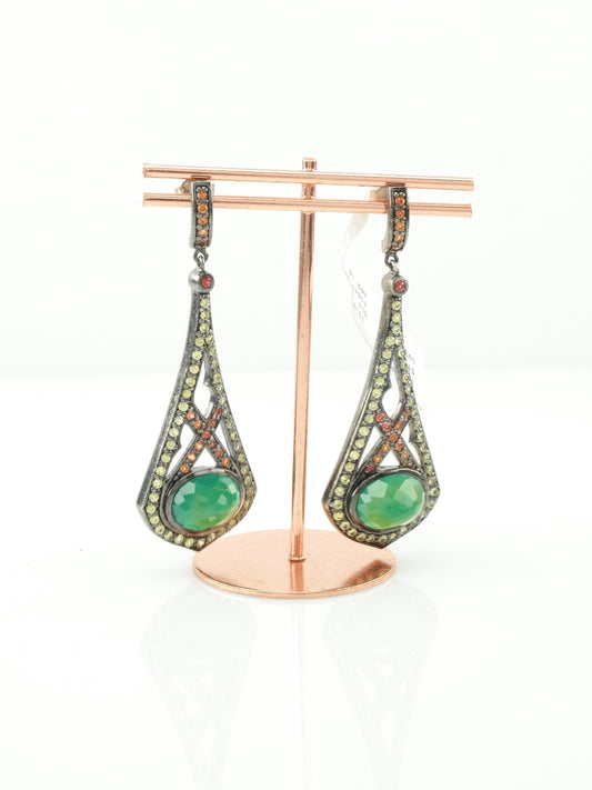 Levian Sterling Silver Green Yellow Orange Red Sapphire Chrysoprase Stud/Dangle Earrings