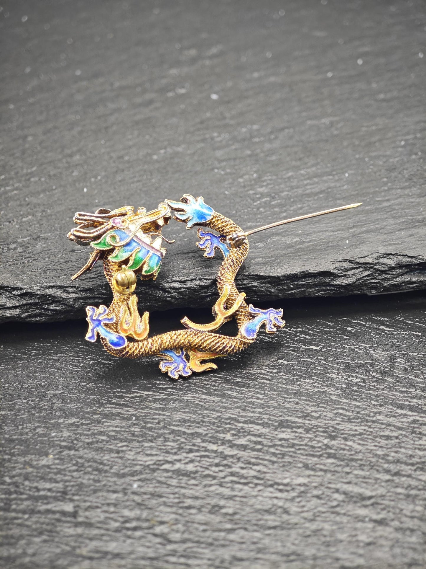 Choice of Chinese, Export Enamel Dragon Brooches Sterling Silver