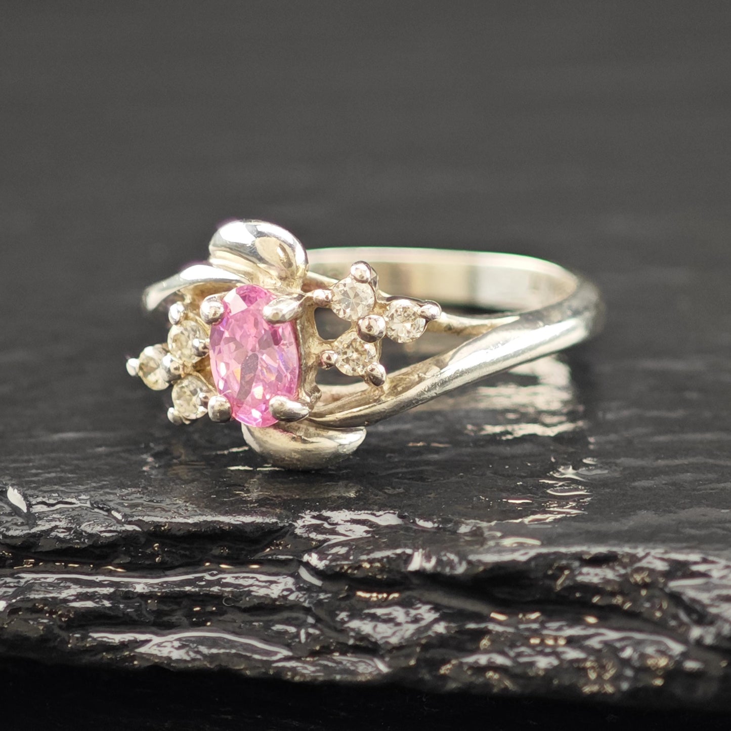 Silver Ring Pink Gemstone Sterling Size 6 3/4 R6185
