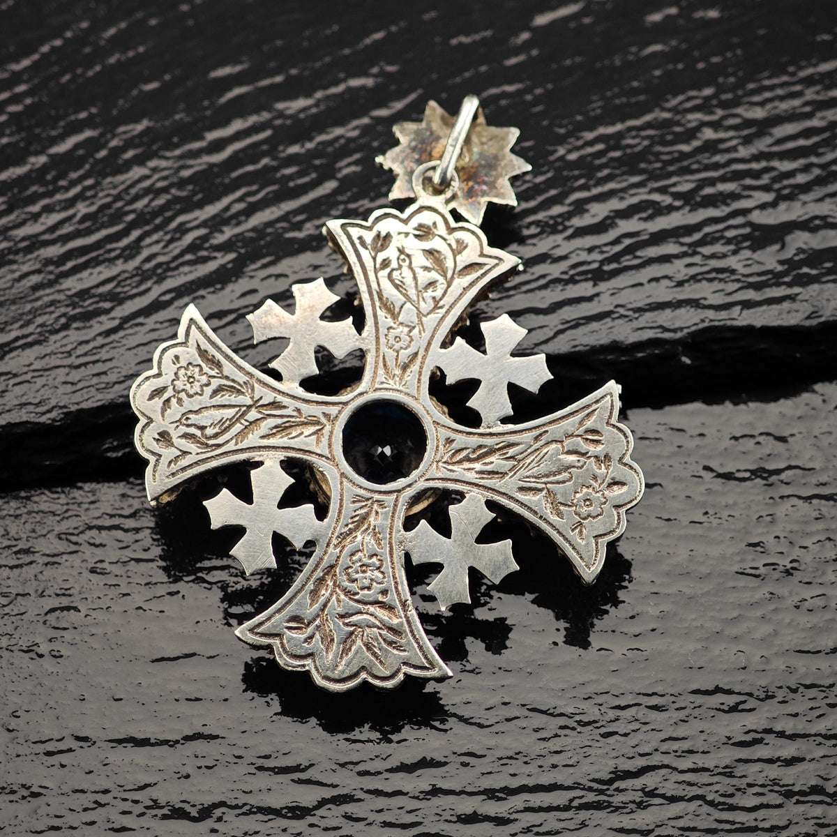 Jerusalem Cross Pendant Synthetic Spinel Sterling Silver P3154