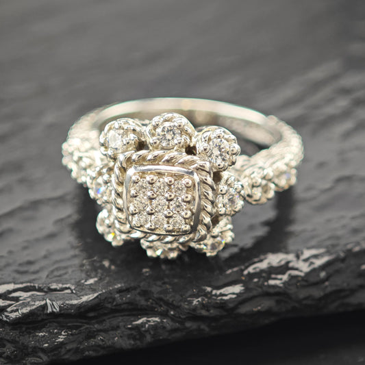 Judith Ripka CZ Floral Sterling Silver Ring Sz 10