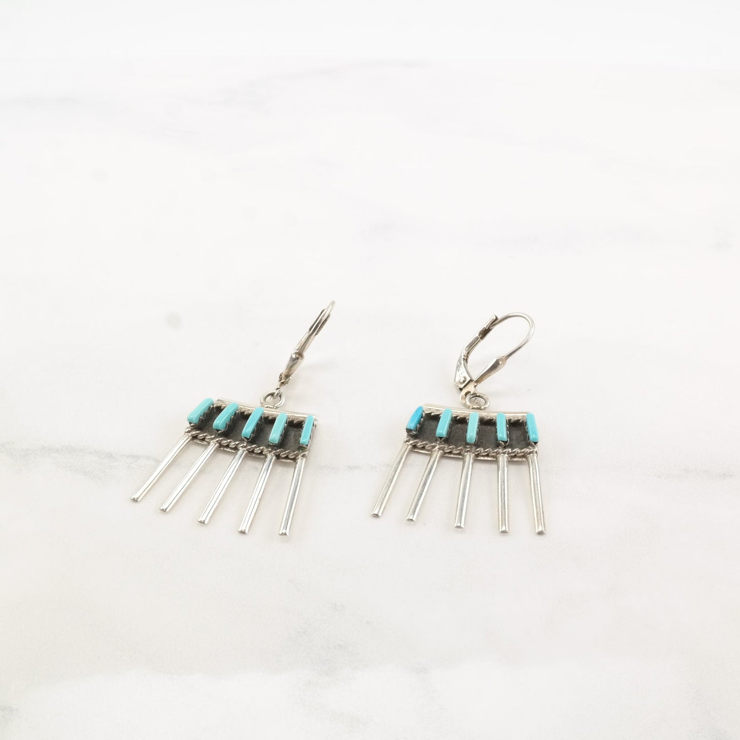 Native American Sterling Silver Turquoise Zuni Earrings Levers