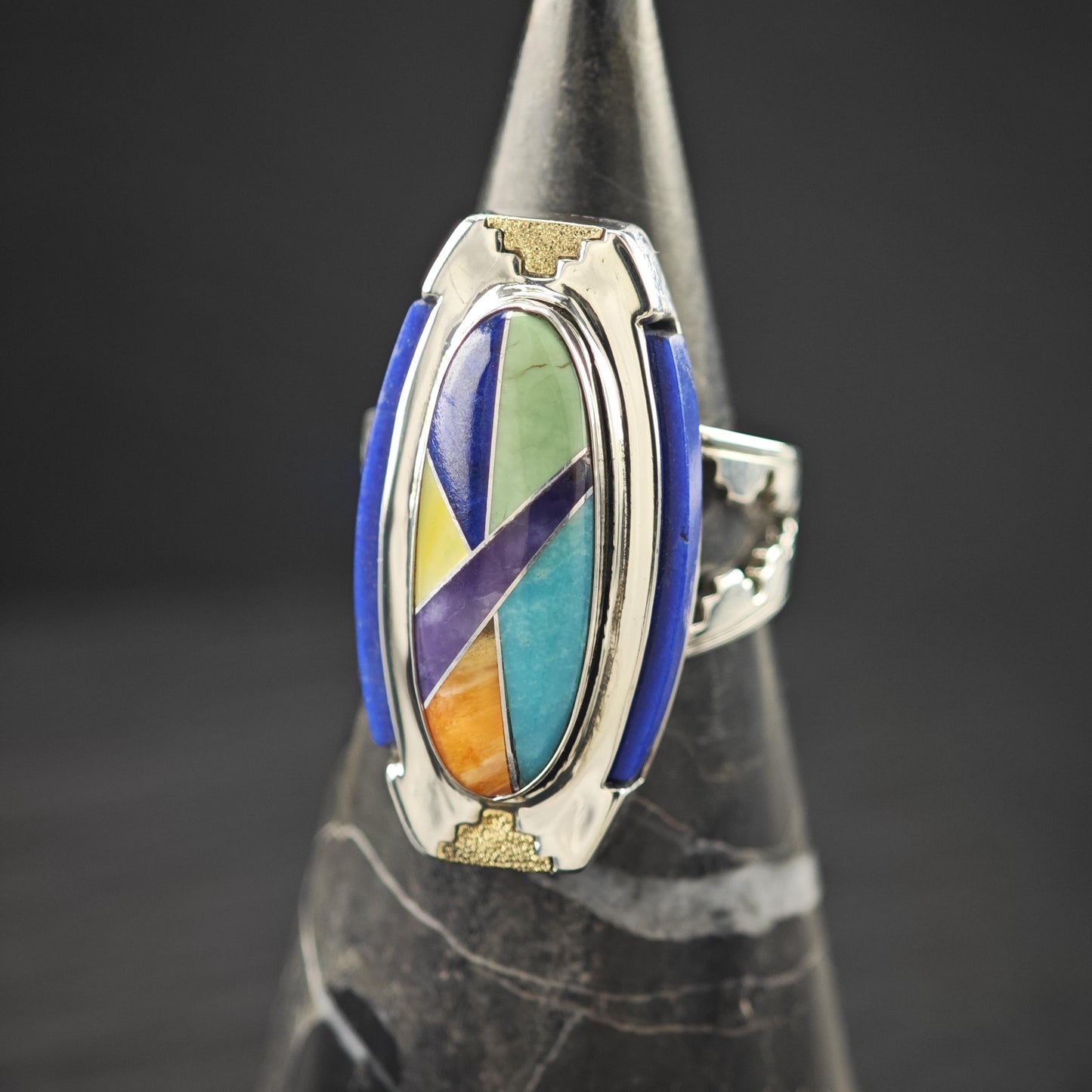 Carolyn Pollack Inlay, 14K Gold Accent Ring Sterling Silver Sz 7