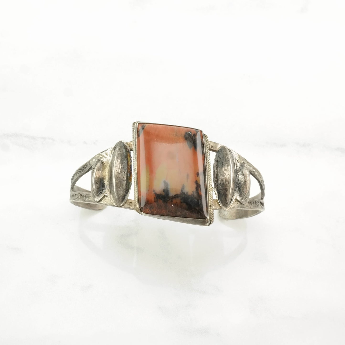 Fred Harvey Era Sterling Silver Cuff Bracelet Orange Petrified Wood