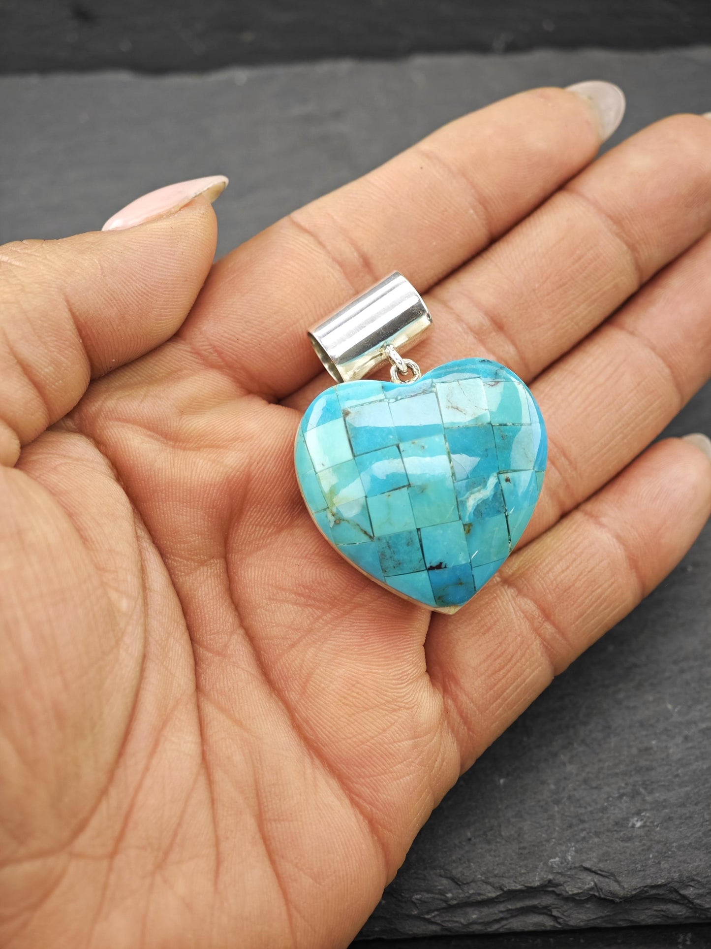 DTR Reversible Heart Pendant, Inlay Sterling Silver