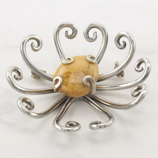 Taxco floral Jasper Sterling Silver Brooch