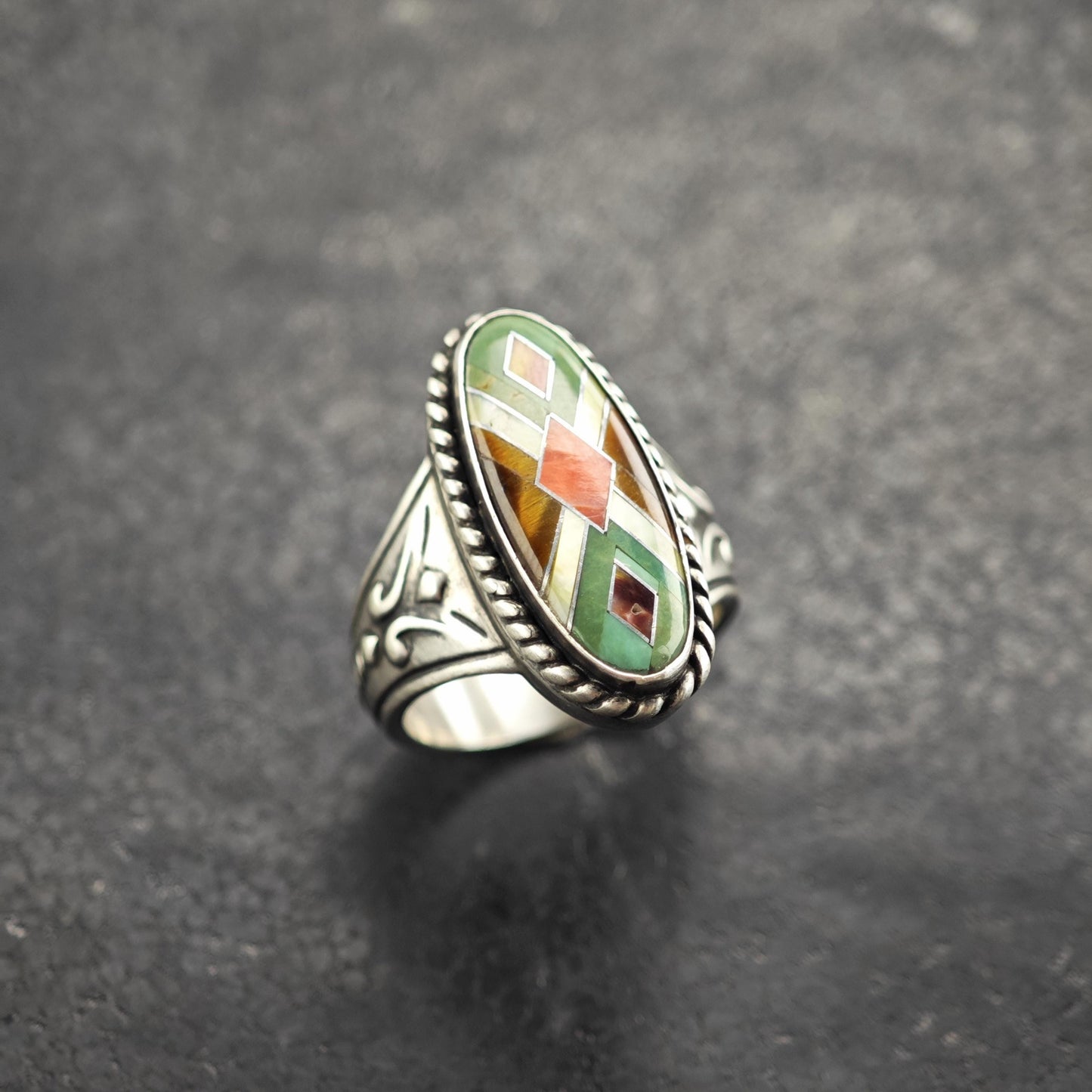Relios Multistone Inlay Sterling Silver Ring Sz 7 1/4 R6560