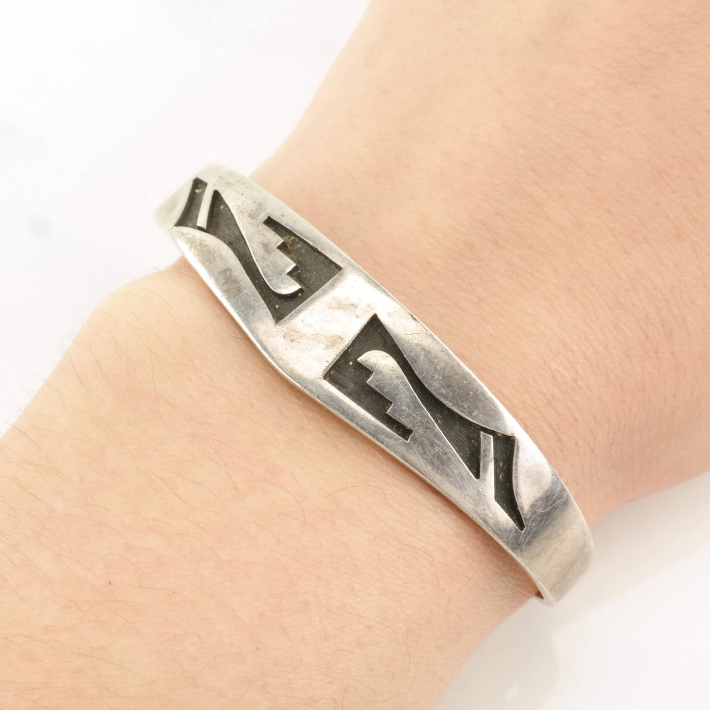 Native American Sterling Silver Cuff Bracelet Overlay