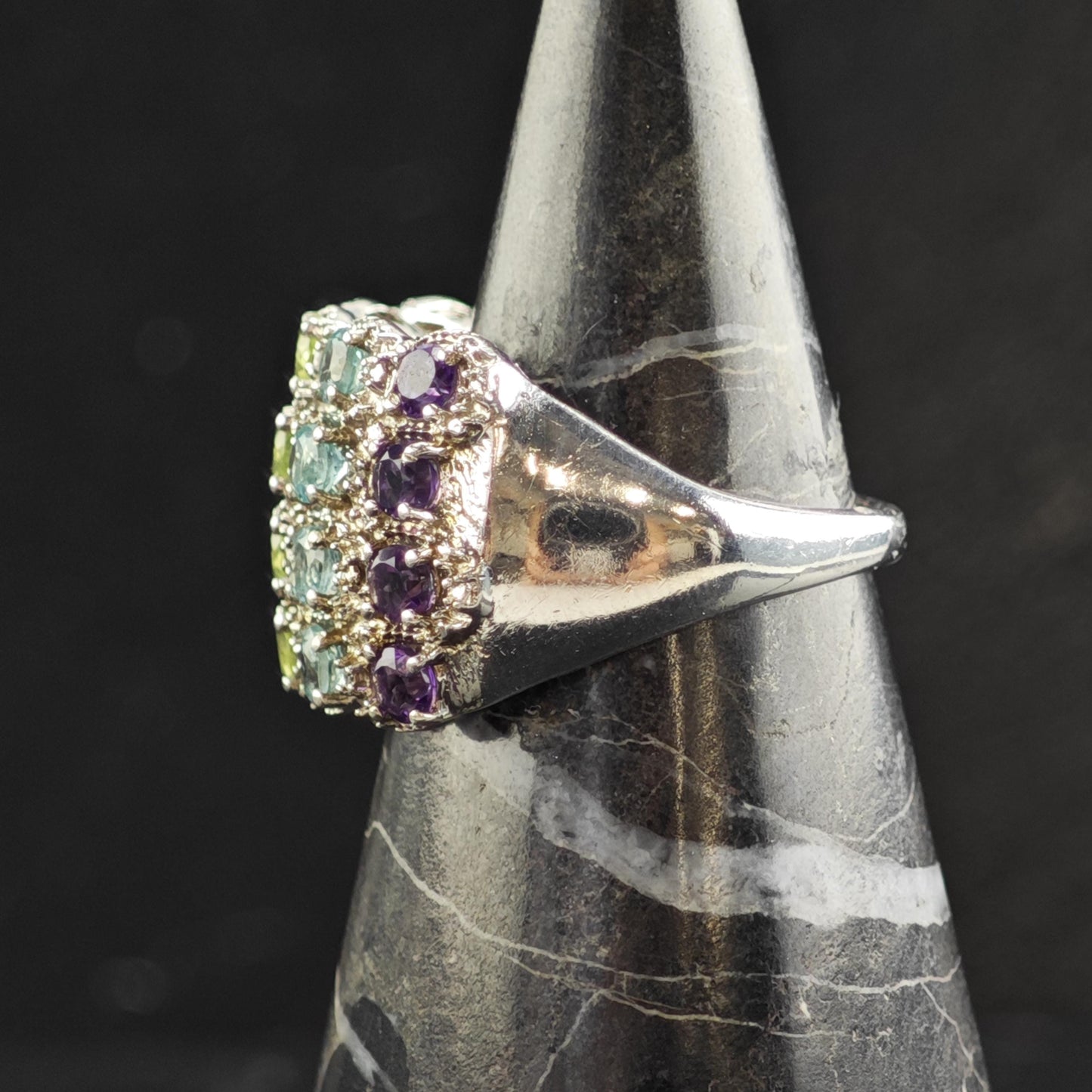 Rainbow Multistone Diamond Sterling Silver Ring Sz 8 R6557
