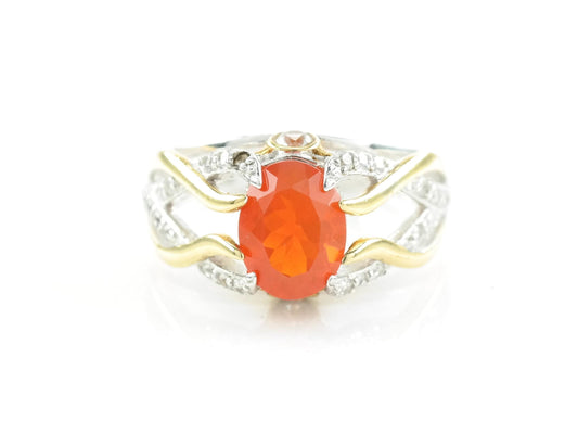 Sterling Silver Ring Fire Opal Gold Plated Orange Size 7