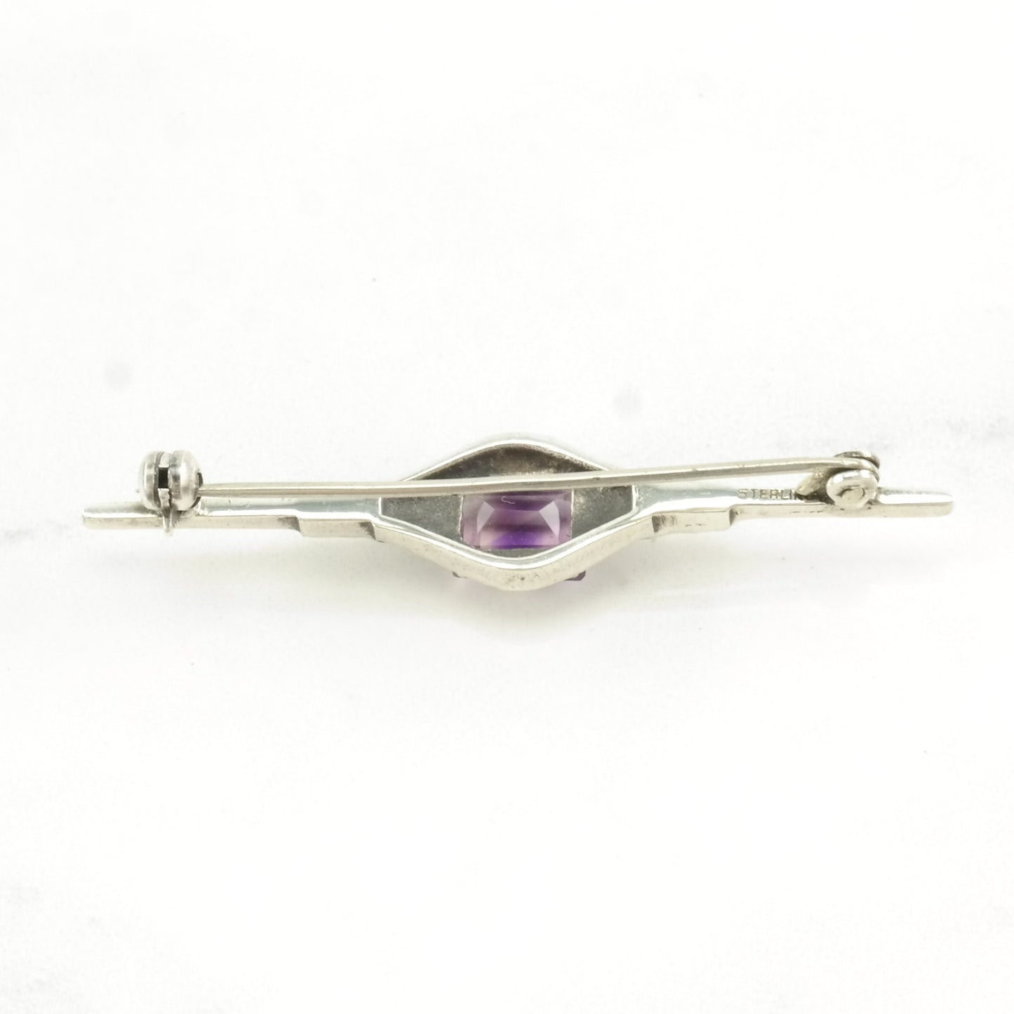 Vintage Art Deco Style Sterling Silver Brooch Purple Amethyst