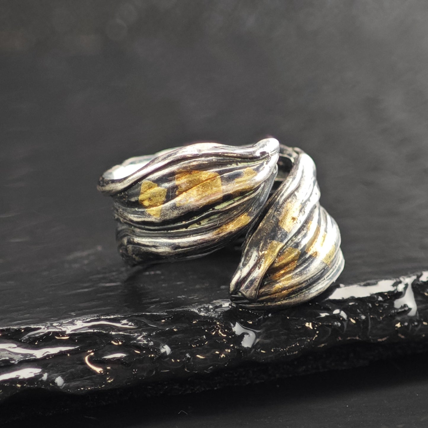 Unique Studio Artist Gold Accent Bypass Sterling silver Ring Sz 6.5 R6558