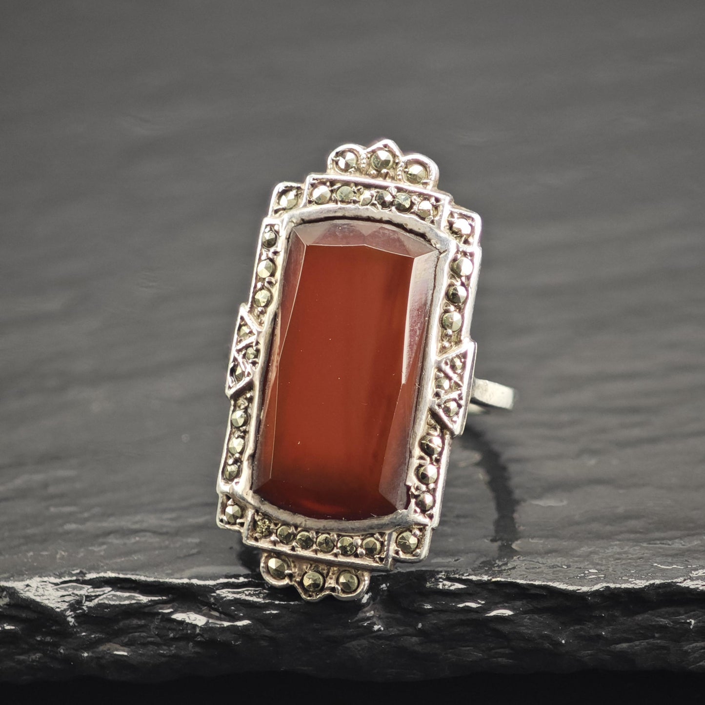 Art Deco Carnelian Sterling Silver Ring Sz 5 3/4 R6755