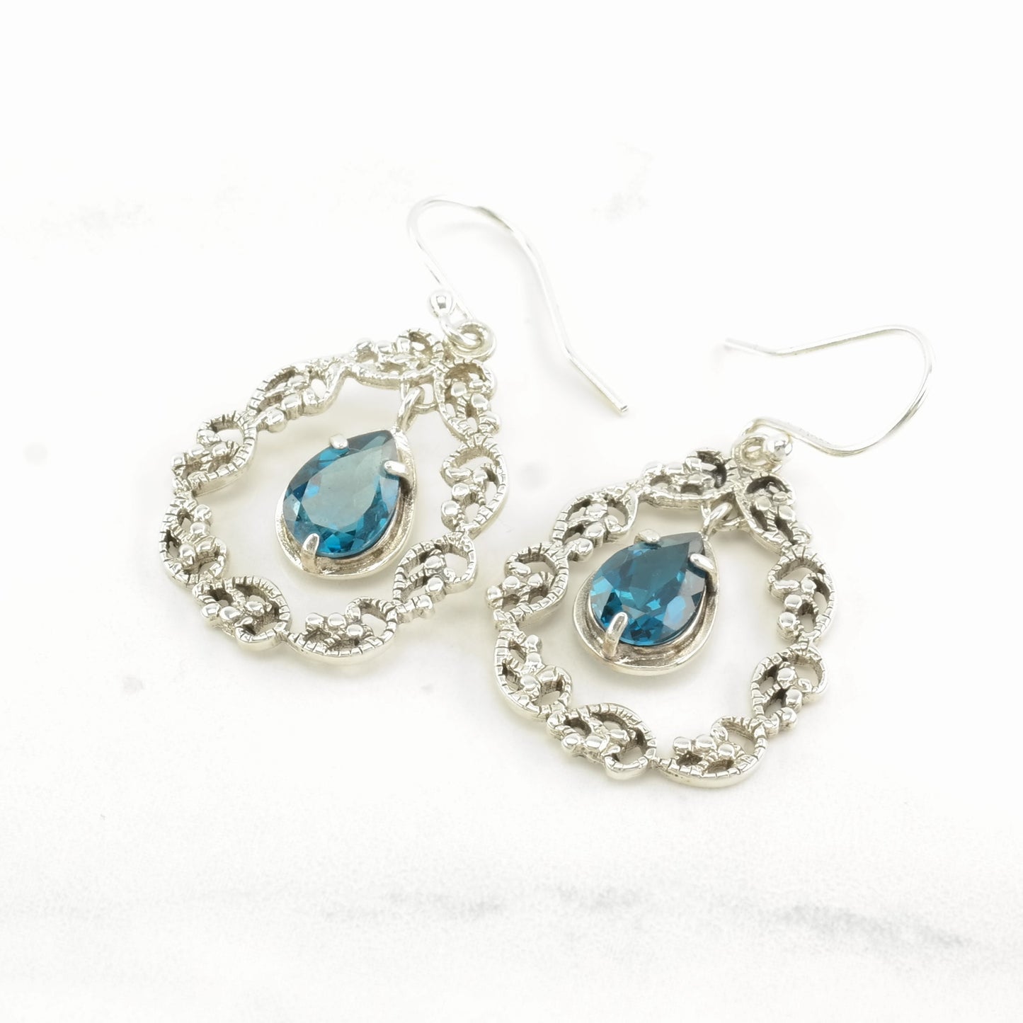 Paz Creations Sterling Silver Blue Blue Topaz Woven Earrings Fish hook