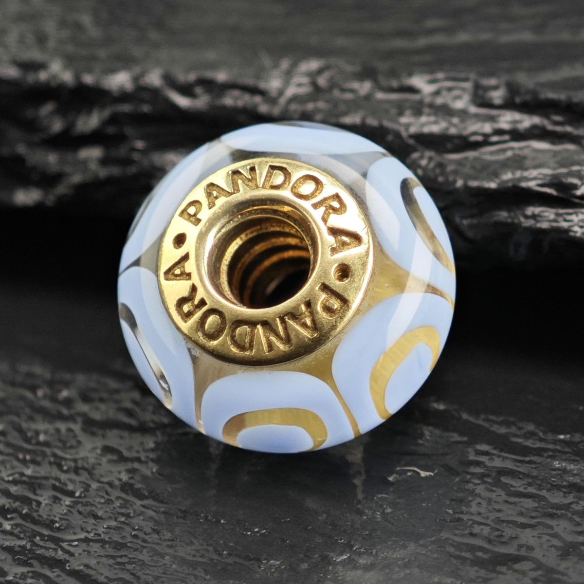Vintage Pandora 14K Gold Blue Murano Glass Charm P3112