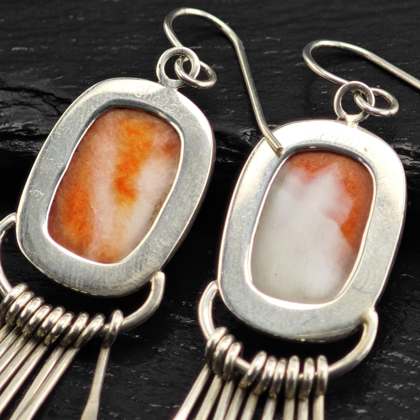 Orange Spiny Oyster Dangle Sterling Silver Earrings ER3114