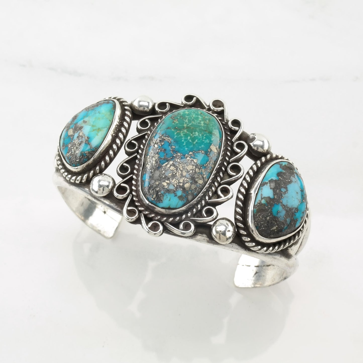 Native American Morenci Turquoise Cuff Bracelet Sterling Silver