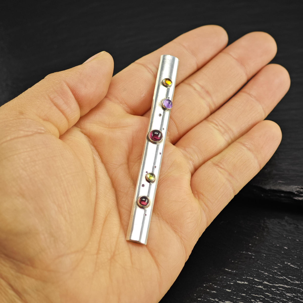 Multi-color Cabochon Stones Sterling Silver Brooch B2261