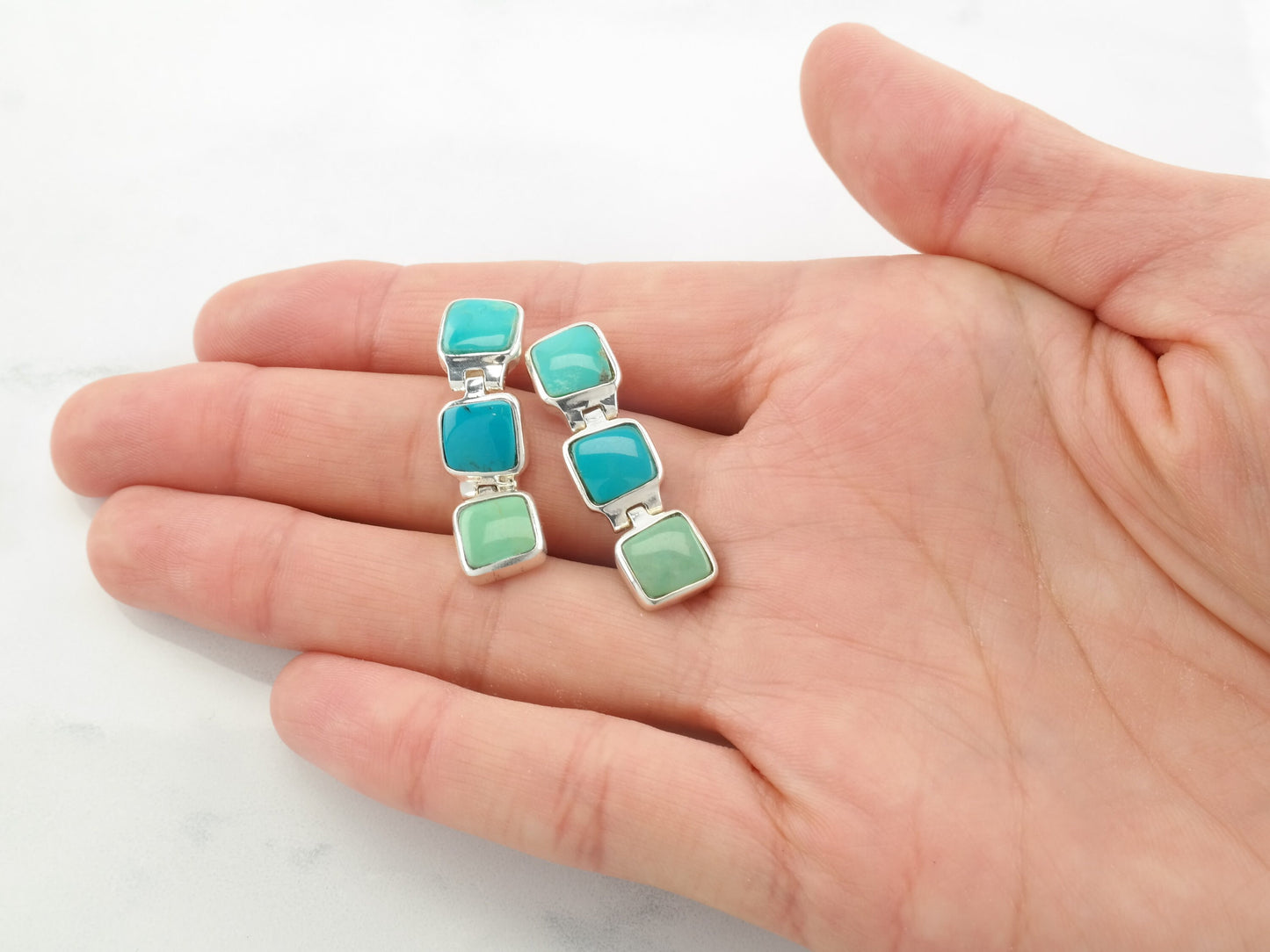 Southwest Sterling Silver Blue Green Turquoise Earrings Stud Dangle