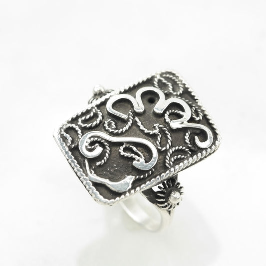 Vintage Middle Eastern Filigree Silver Ring, Sterling