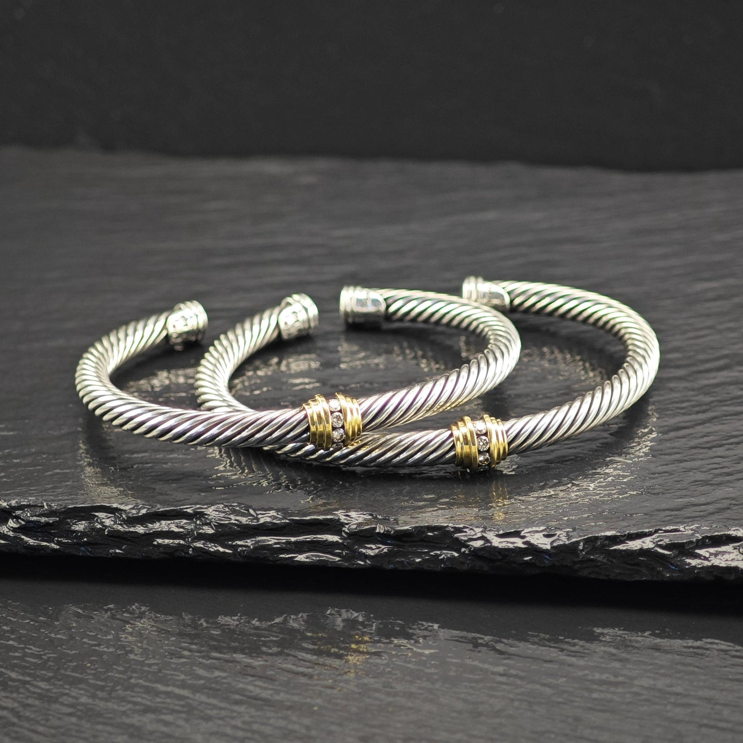 Choice of David Yurman 5mm Diamond, 18K Gold Accent Cuff Bracelet Sterling Silver