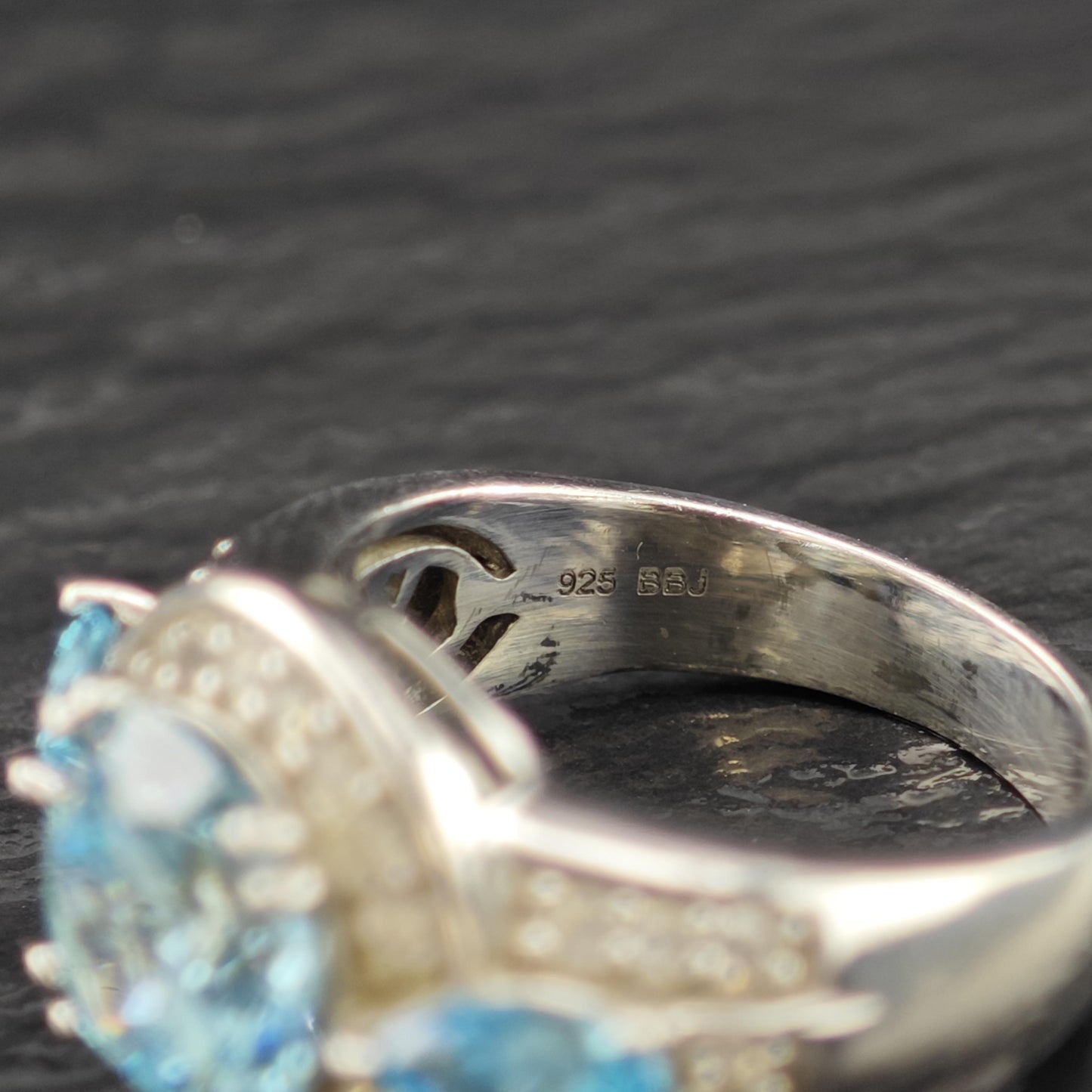 BBJ Blue CZ Sterling Silver Ring Bold Statement Stone Size 5 3/4 R6095