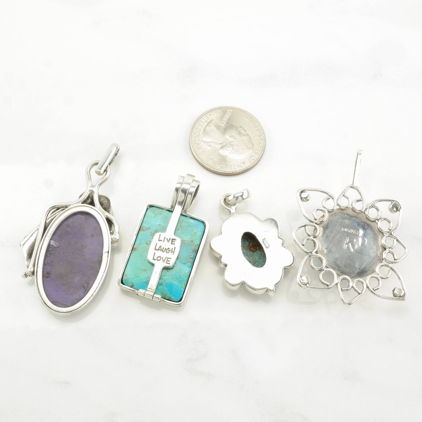 Vintage Charoite, Turquoise Sterling Silver Pendant