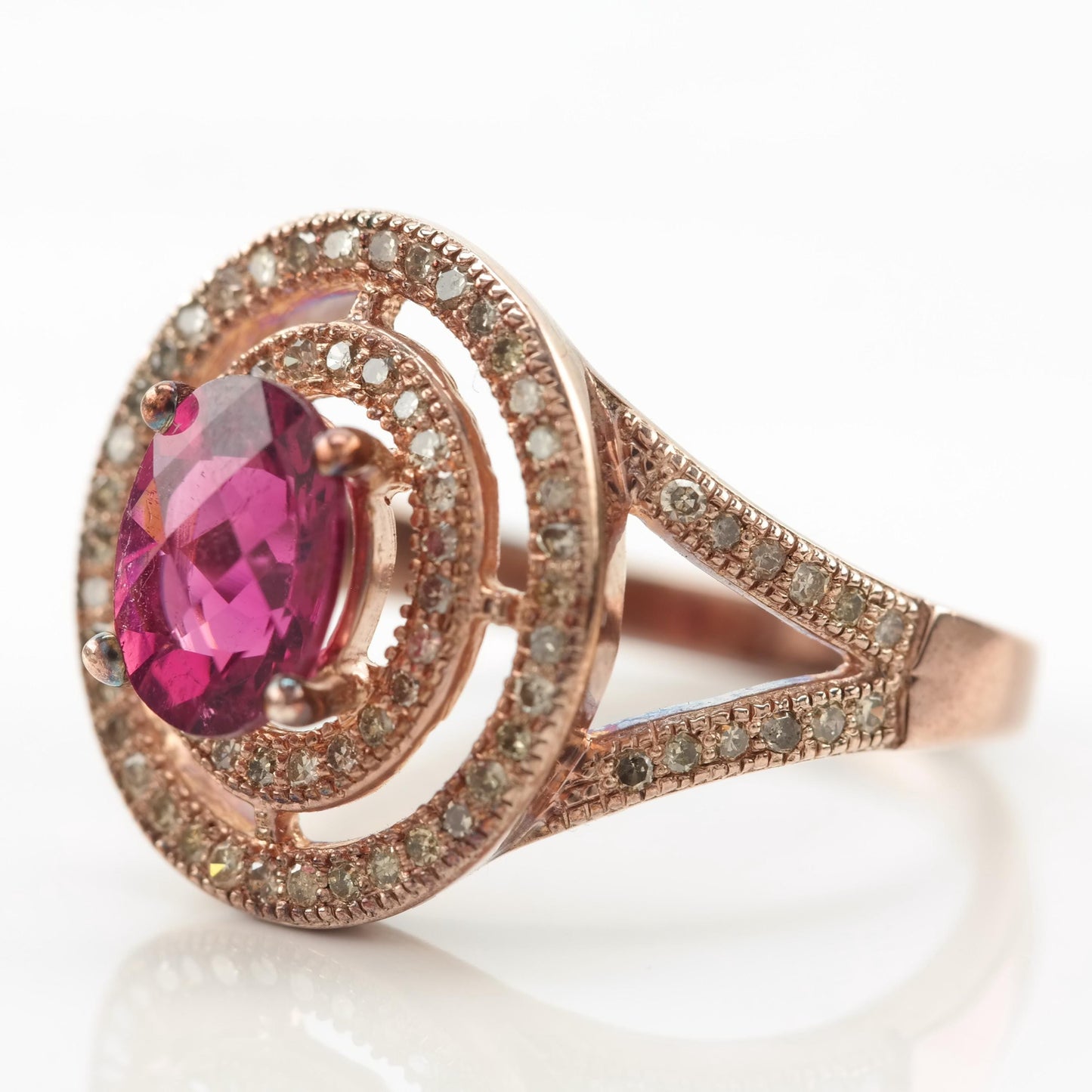 Vintage Tourmaline Diamond Rose Gold Sterling Silver Ring Plated Size 7