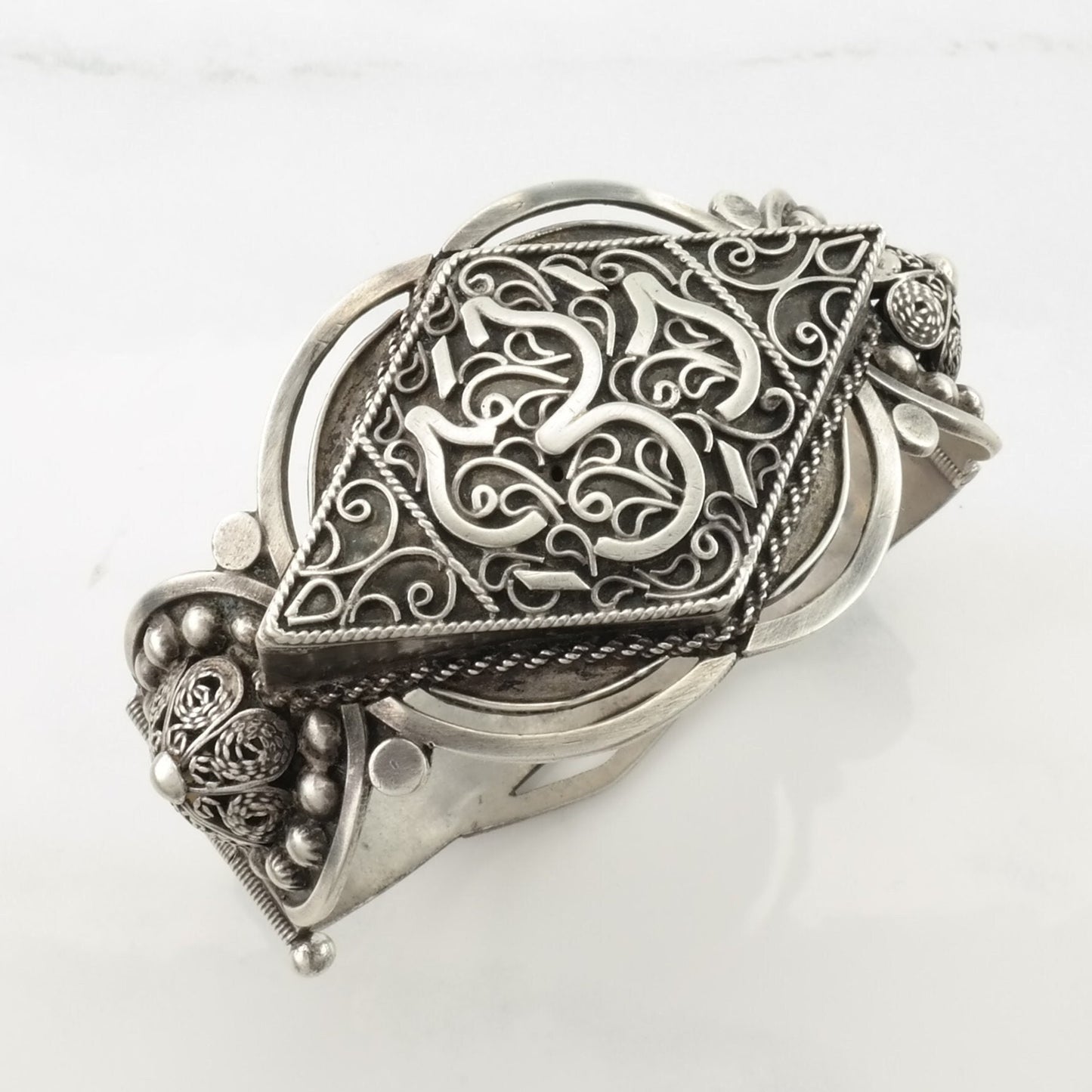 Sterling Silver Hinged Bangle Bracelet Filigree Middle Eastern