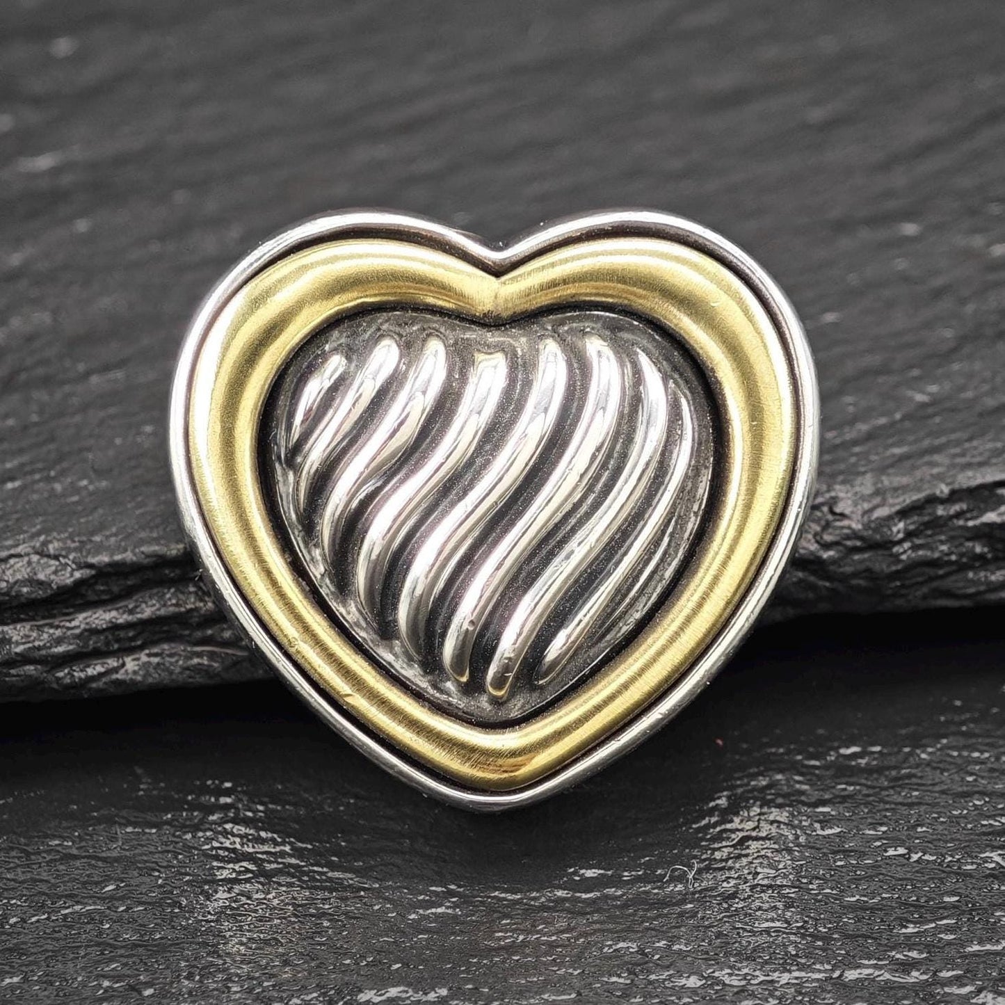 David Yurman 18k Gold Accent, Heart Brooch Sterling Silver