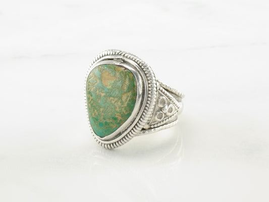 Southwest Ring Green Turquoise Sterling Silver Size 8 3/4