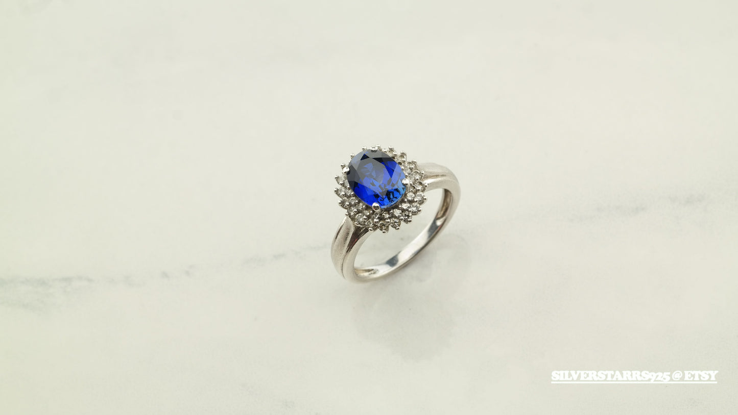 Sterling Silver Ring Lab Sapphire Blue Size 7