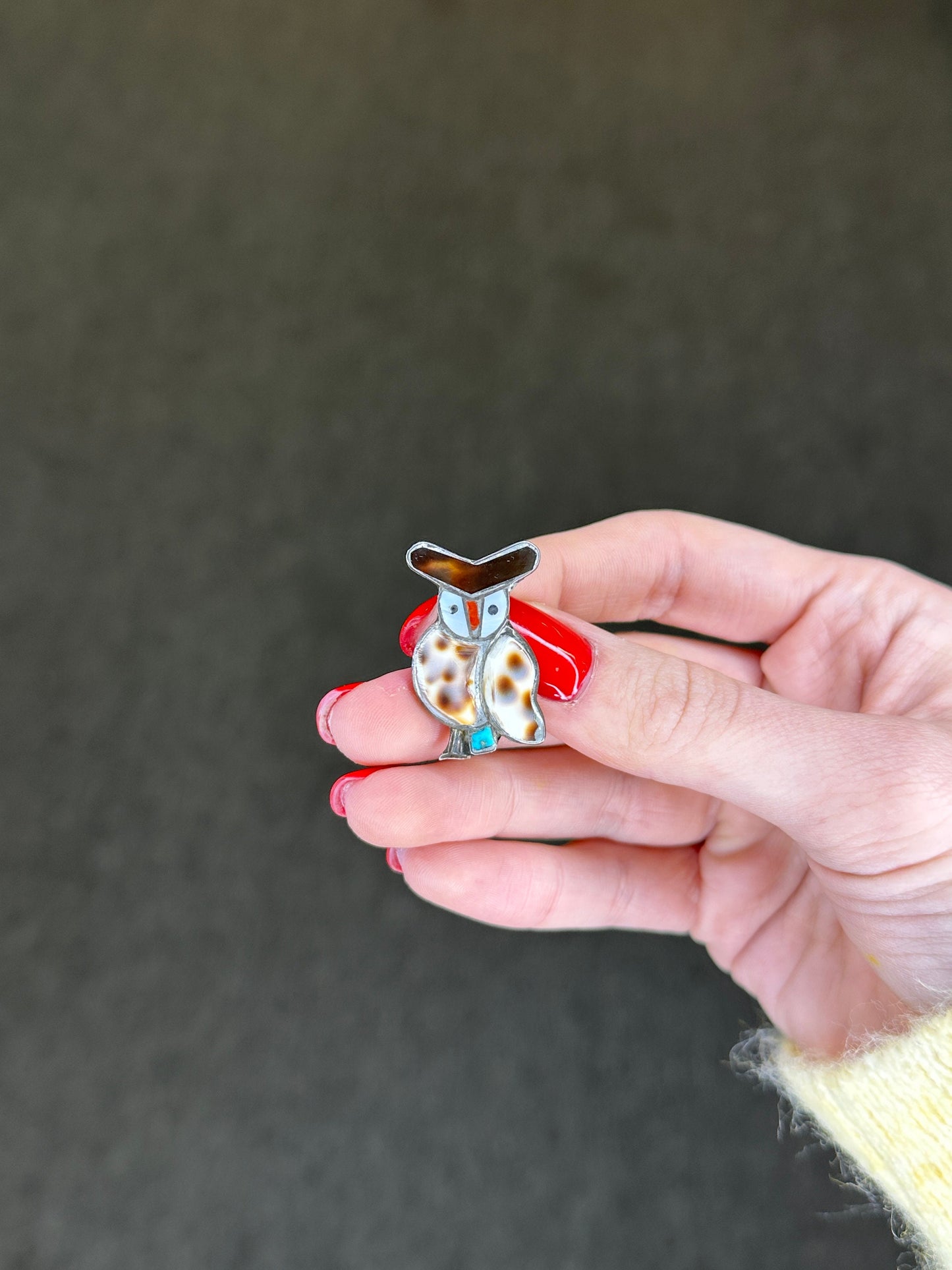 Native American Sterling Silver Brooch Inlay Shell Turquoise Coral