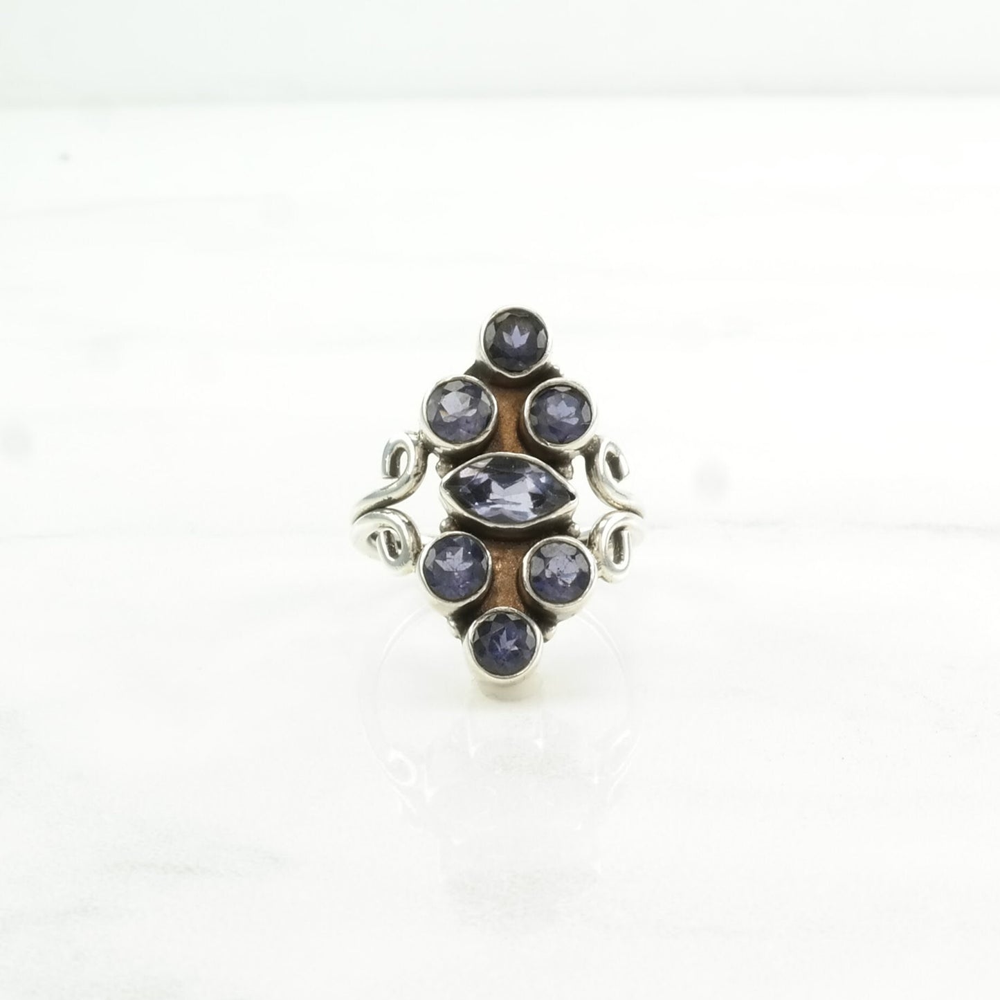 Iolite Cluster Sterling Silver Ring Size 7 1/4