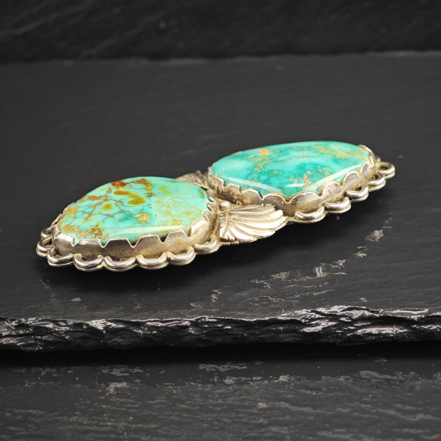 Native American Sterling Silver Brooch Natural Green Turquoise
