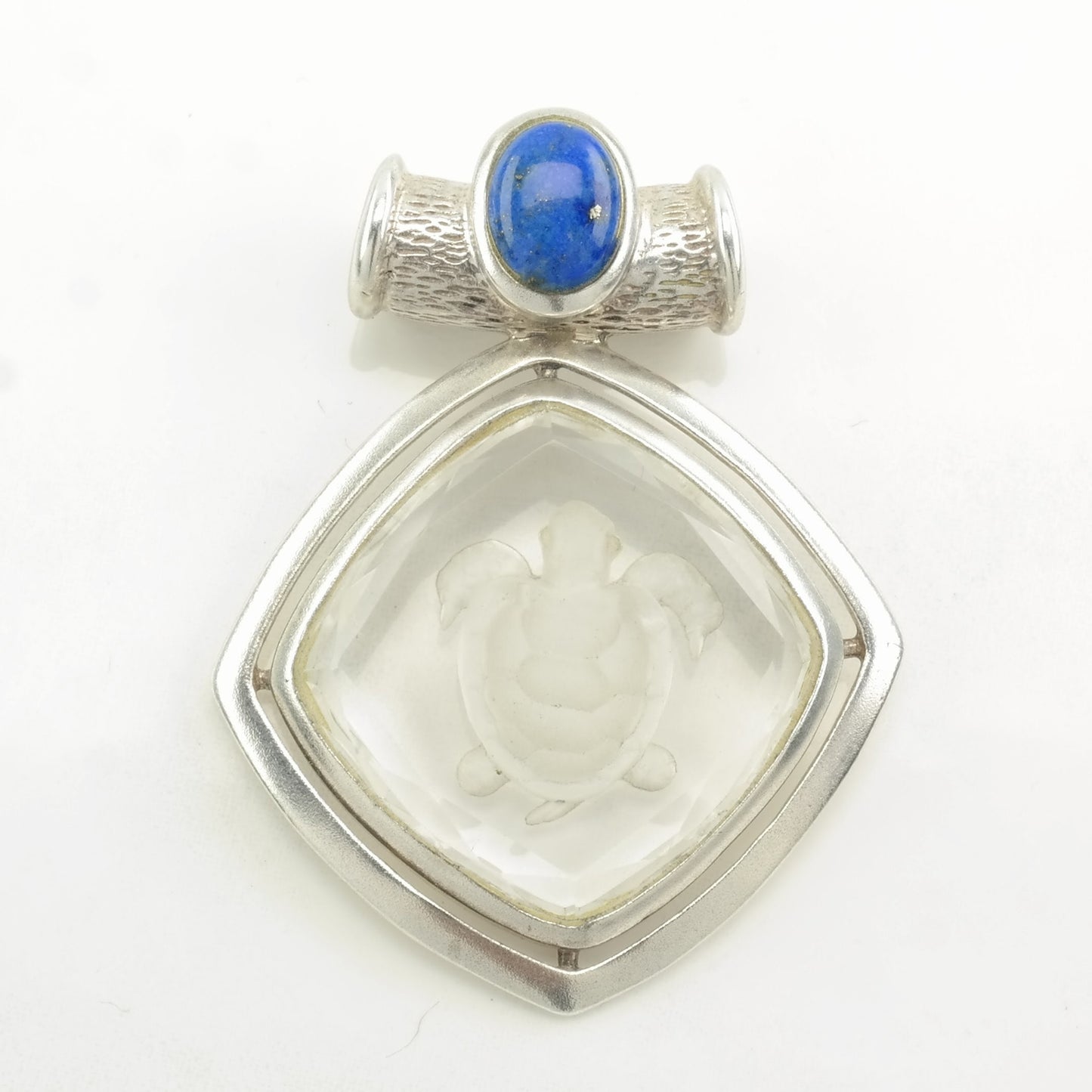 Vintage Lapis Lazuli Sea Turtle, Intaglio Sterling Silver Pendant