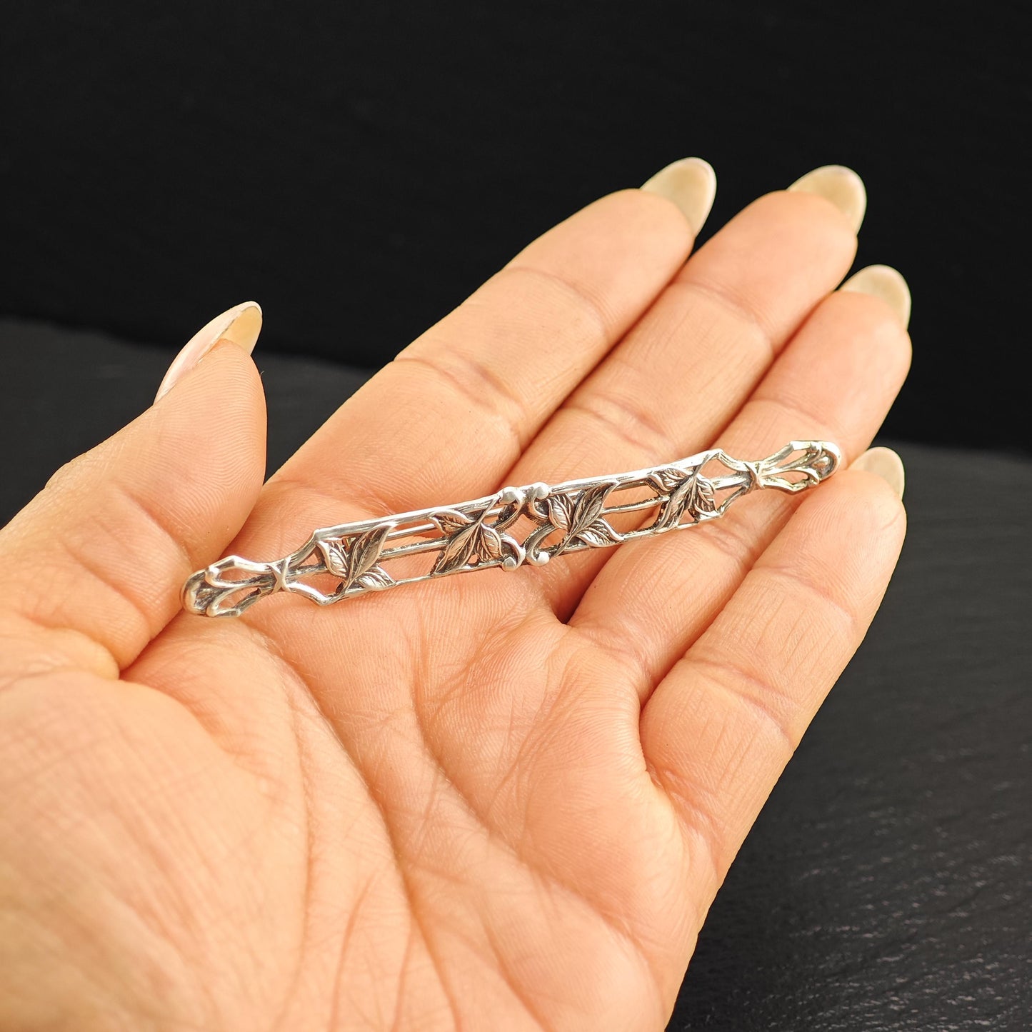 Vintage Art Nouveau, Floral Brooch Sterling Silver