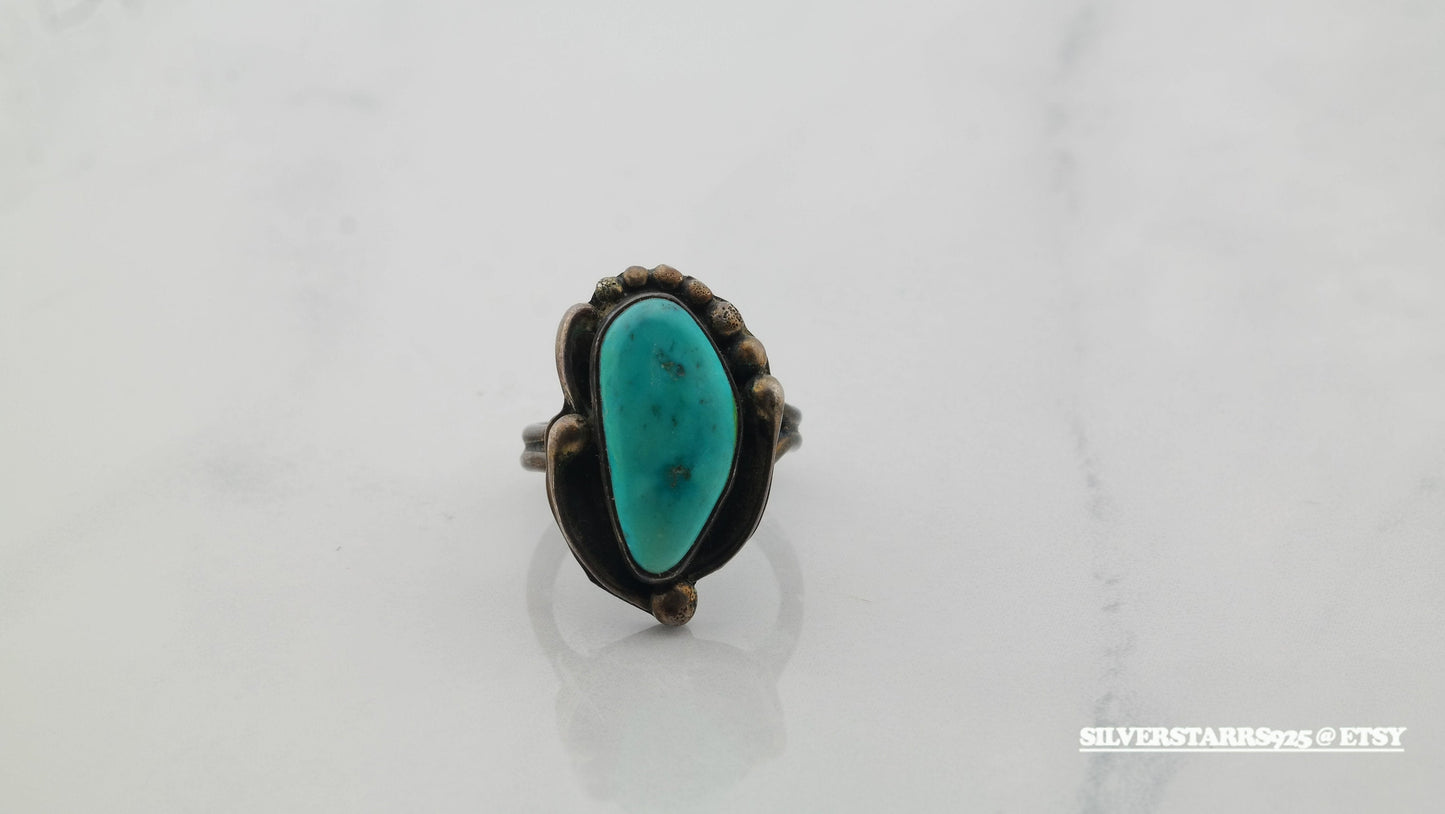 Native American Silver Ring Turquoise Sterling Blue Size 5.25