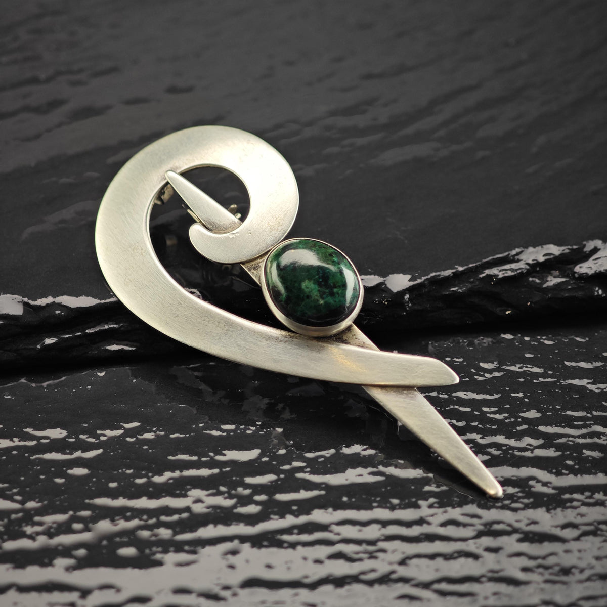 Choice of Modernist Green Chrysocolla Sterling Silver Brooches B2281