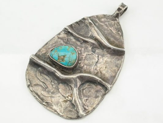 Vintage Brutalist Sterling Silver Pendant | Abstract Turquoise Pendant | Modernist Jewelry | Statement Pendant | 1980s Designer Jewelry