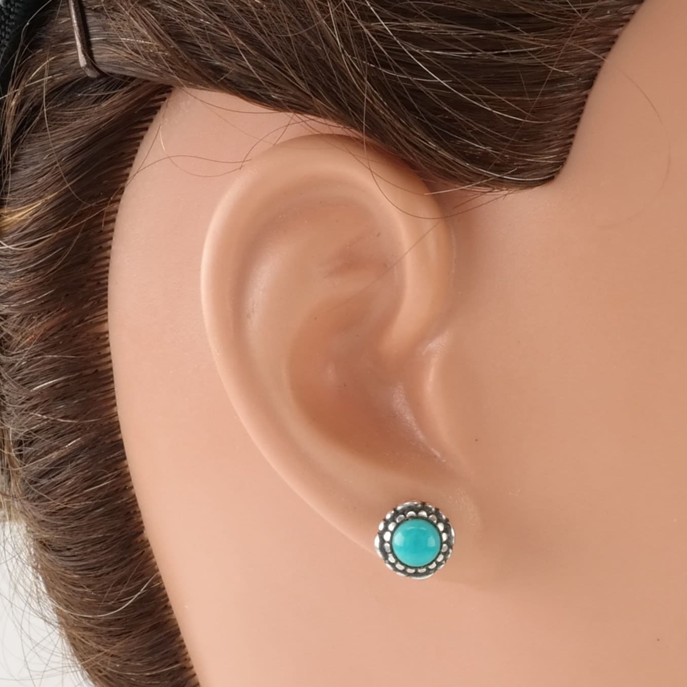 Vintage Sterling Silver Stud Earrings Pandora Blue Turquoise