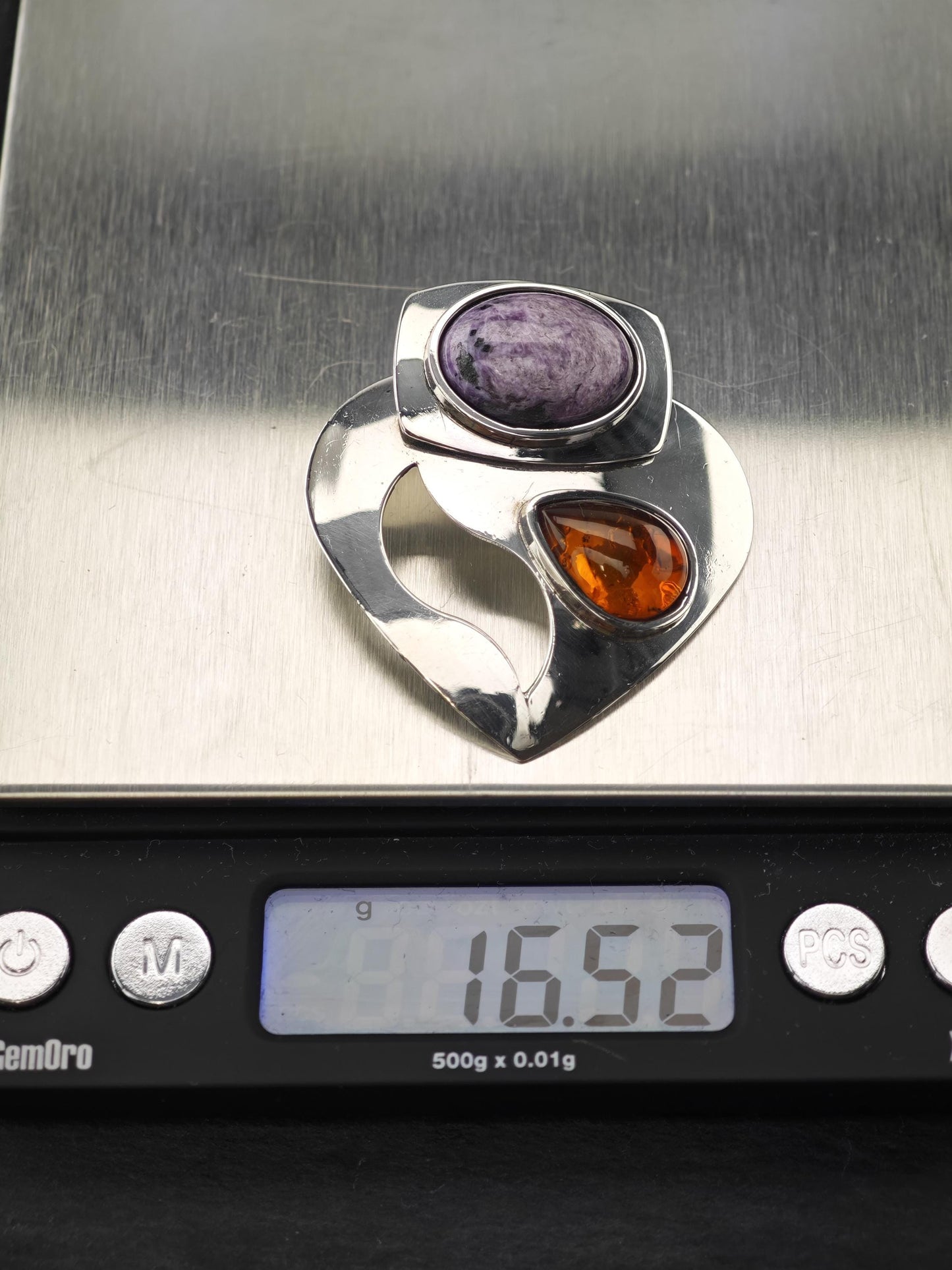 DTR Charoite & Amber Sterling Silver Pendant